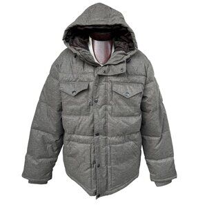 Old Navy Mens Heritage Puffer‎ Jacket Gray Coat Hood Zip & Snap Closure Size XL